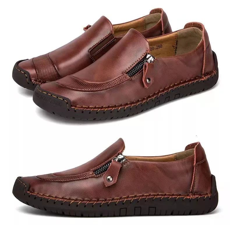 Mens Handmade Side Zipper Casual Comfy Leather Slip On Loafers