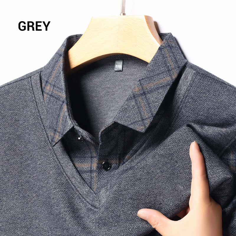 Men's Faux Two Piece Lapel Long-Sleeve Tops👔