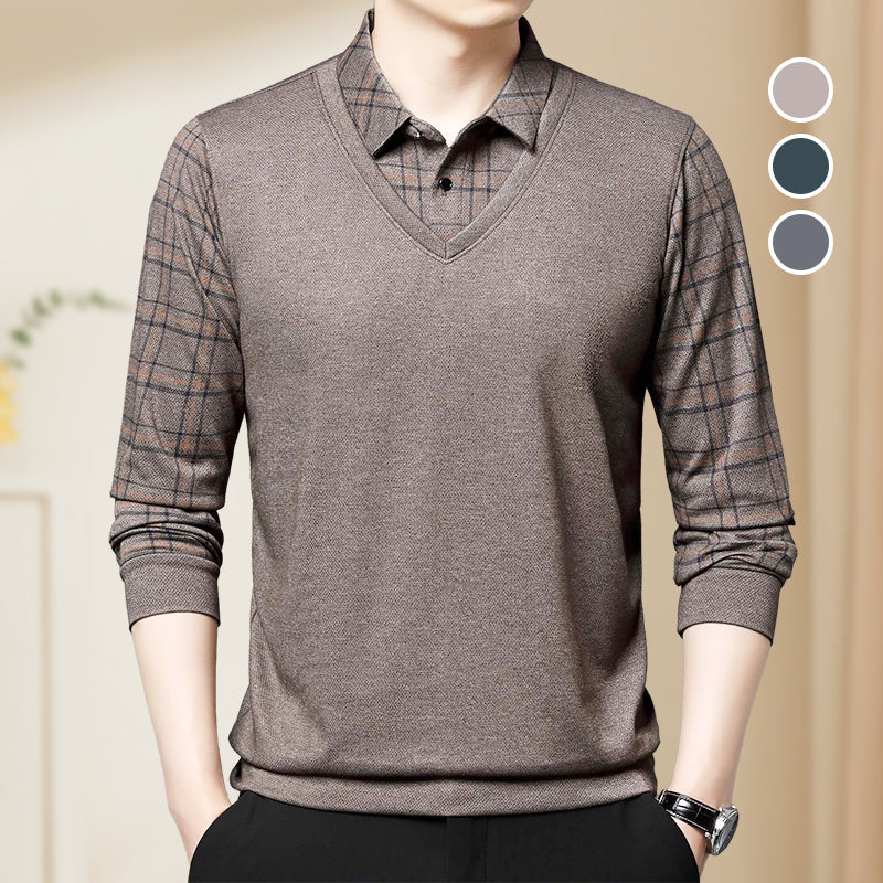Men's Faux Two Piece Lapel Long-Sleeve Tops👔