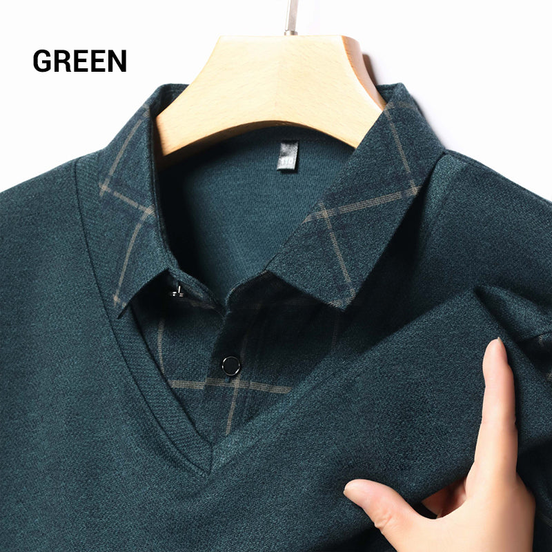 Men's Faux Two Piece Lapel Long-Sleeve Tops👔