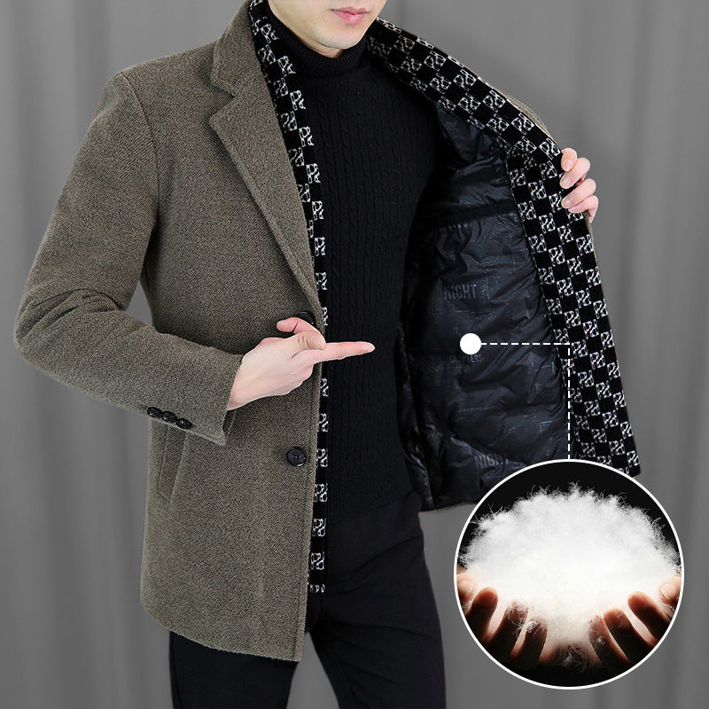 FREE SHIPPING🎁Men’s Stylish Notched Lapel Winter Tweed Jacket with White Duck Down Lining