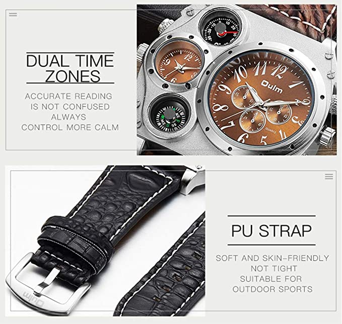 Steampunk Dual Time Zone Four Dial Big Face Watches