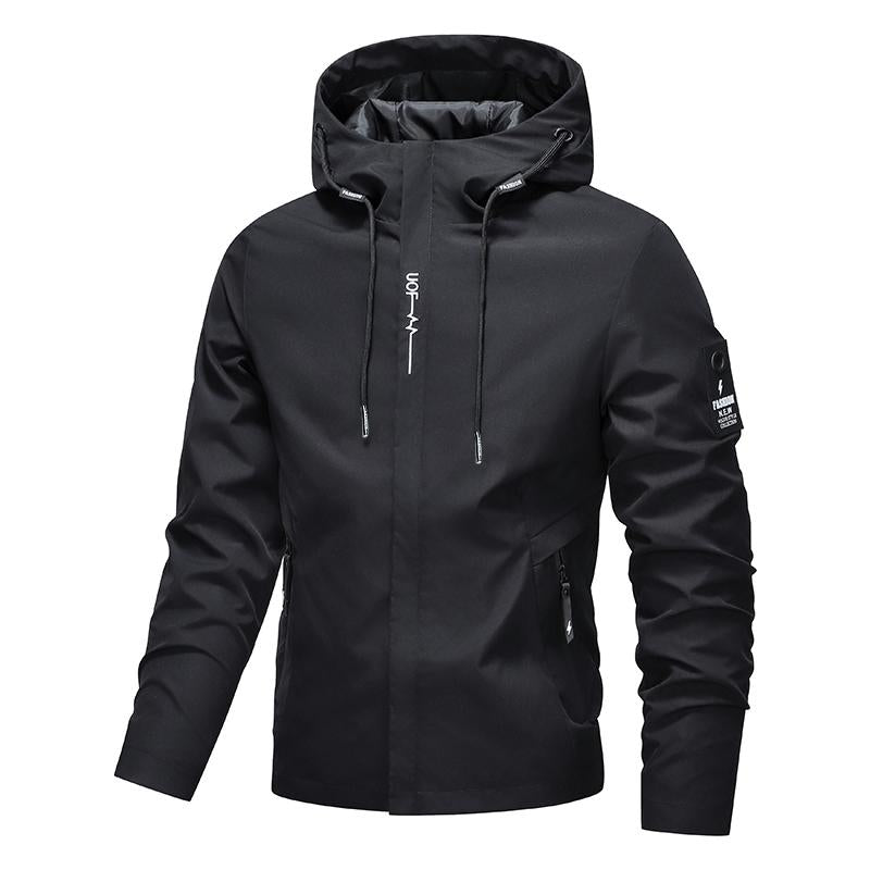 Men's Solid Color Waterproof Windproof Drawstring Zip-up Hoodie Jacket