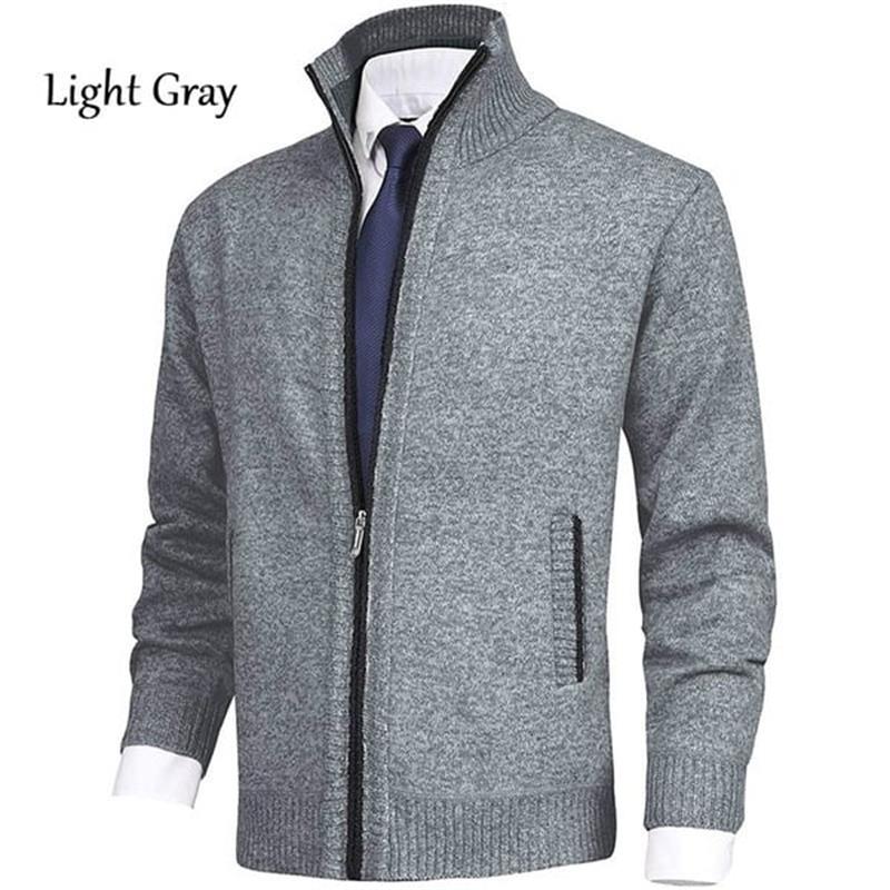 💥Men's Solid Color Standing Collar Fashion Cardigan Sweater Knit Jacket
