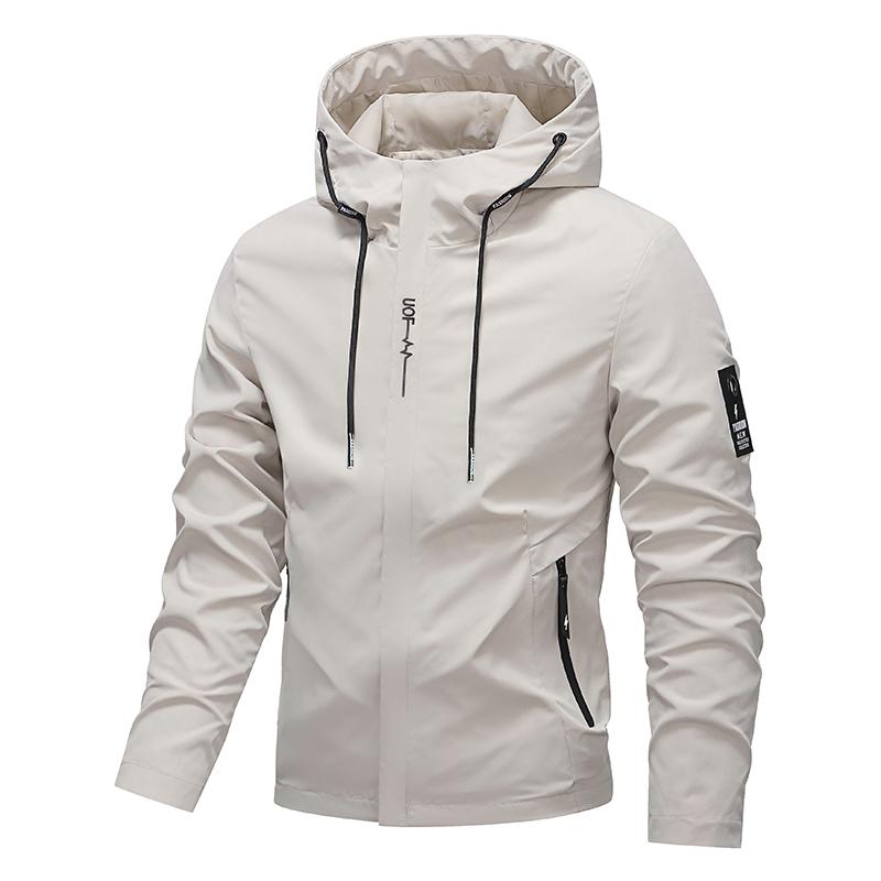 Men's Solid Color Waterproof Windproof Drawstring Zip-up Hoodie Jacket