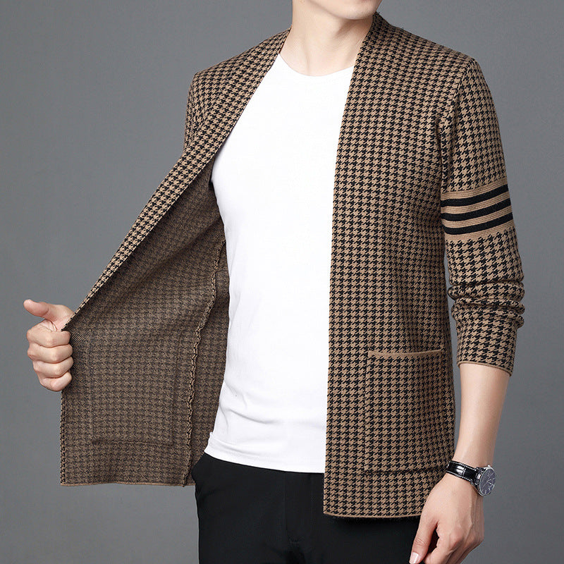 Ideal Gift - Men's Houndstooth Knitted Cardigan