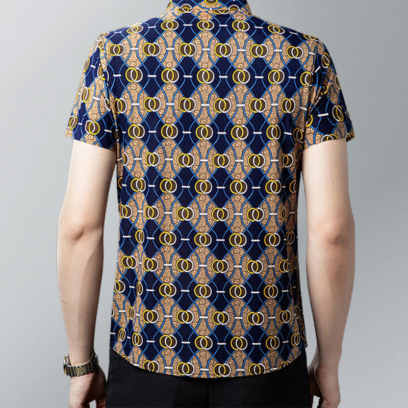 Men’s Fashion Printed Lapel Short Sleeve Shirt