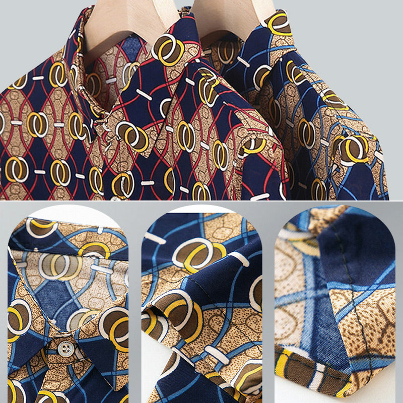 Men’s Fashion Printed Lapel Short Sleeve Shirt