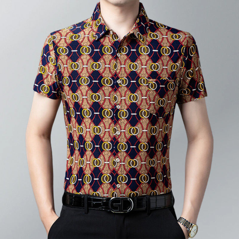 Men’s Fashion Printed Lapel Short Sleeve Shirt