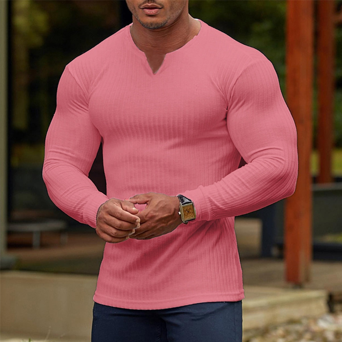 Men's Fashion V-Neck Long-Sleeve Sports T-Shirt