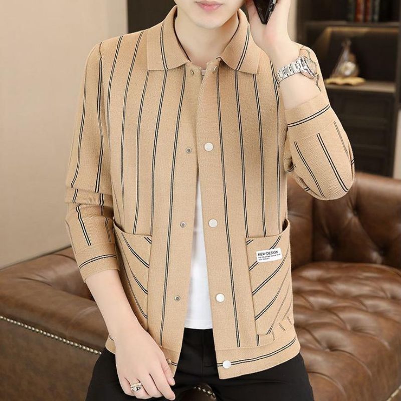 Men's Casual Striped Knitted Lapel Jacket