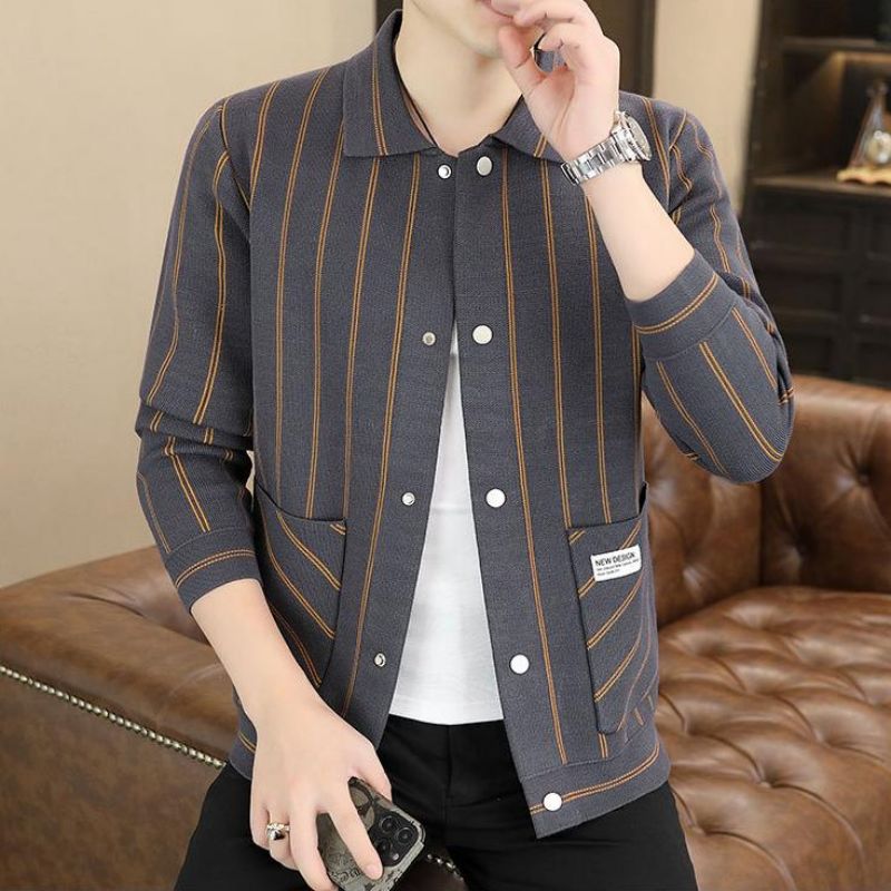 Men's Casual Striped Knitted Lapel Jacket