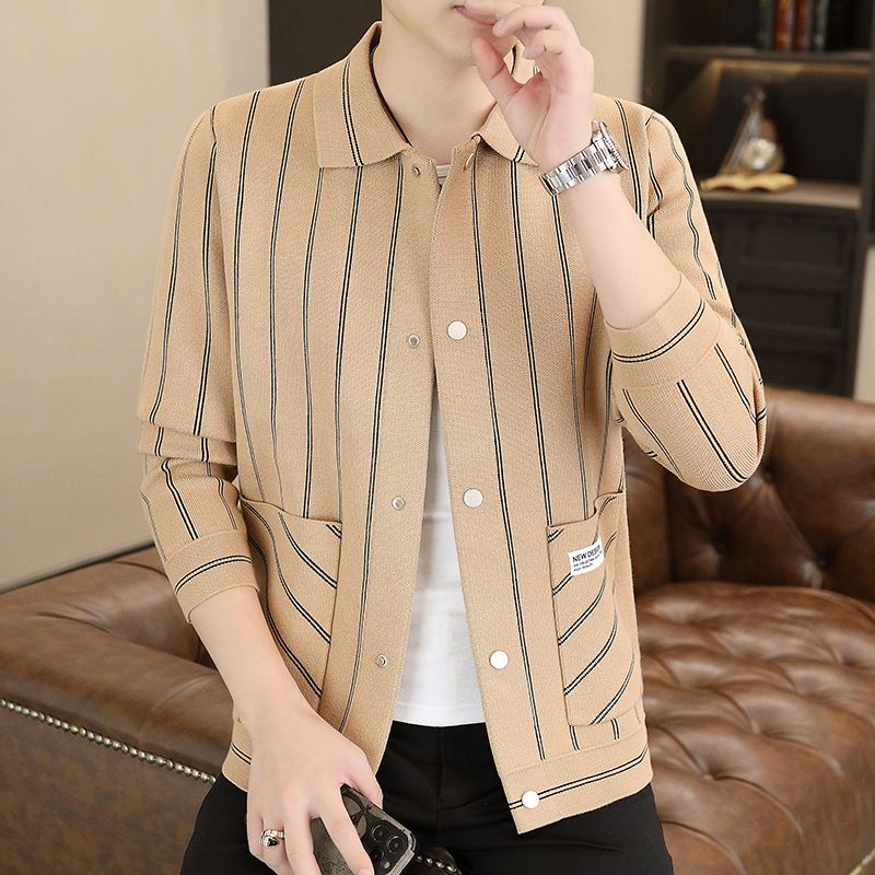 Men's Casual Striped Knitted Lapel Jacket