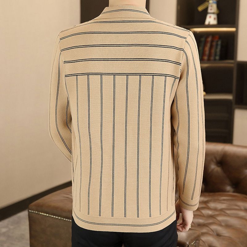 Men's Casual Striped Knitted Lapel Jacket
