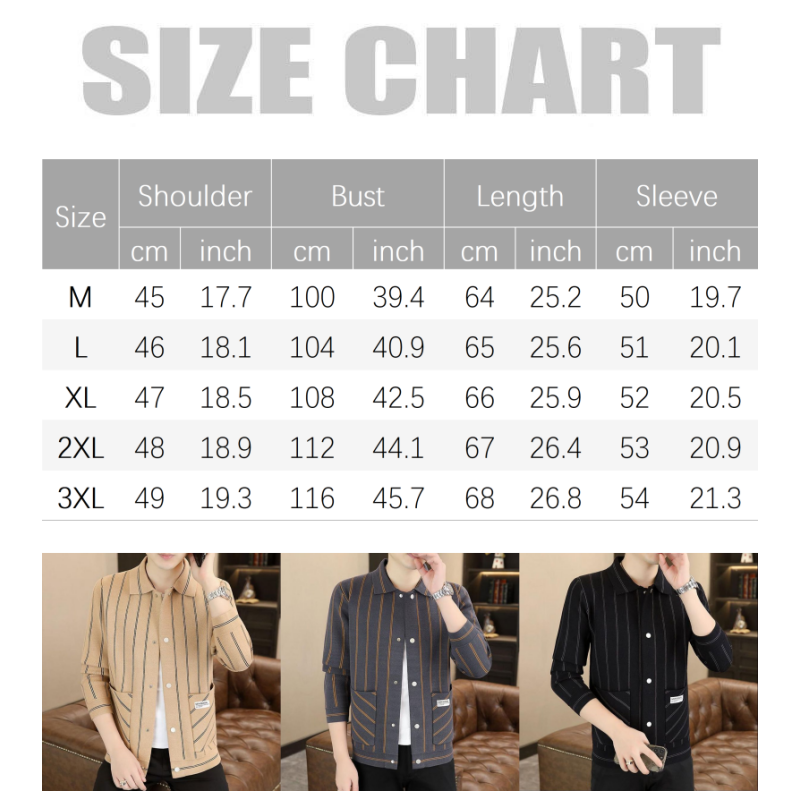 Men's Casual Striped Knitted Lapel Jacket