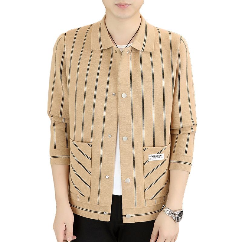 Men's Casual Striped Knitted Lapel Jacket