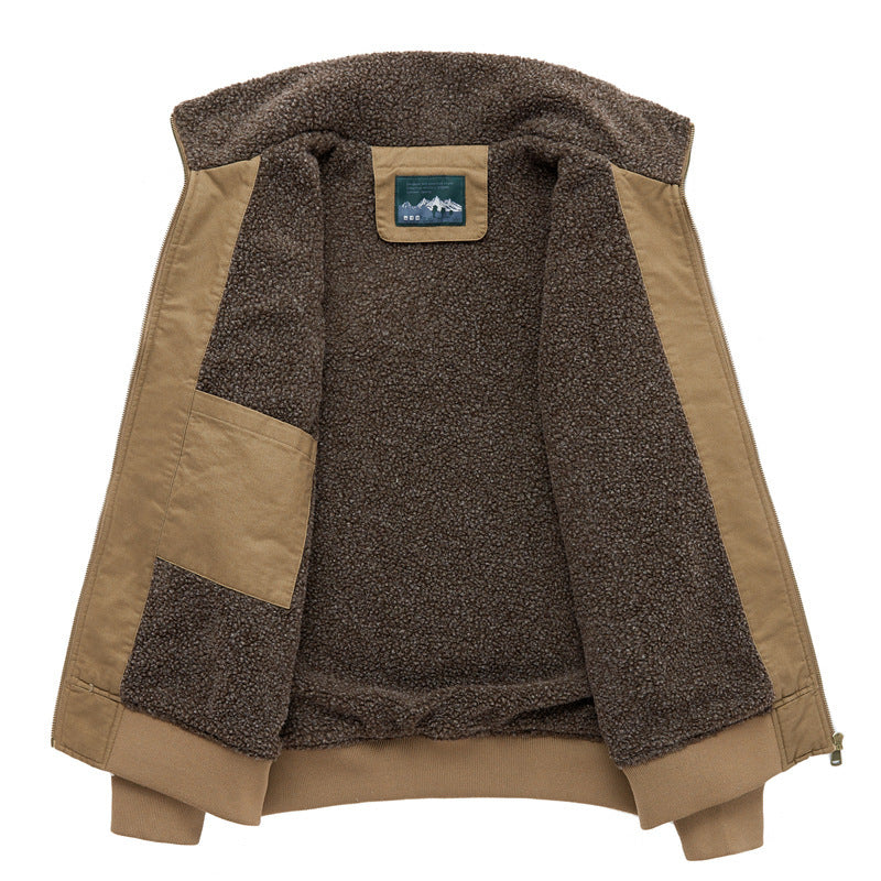 Men's Winter Lapel Bomber Jacket with Cotton Lining