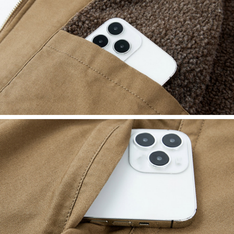 Men's Winter Lapel Bomber Jacket with Cotton Lining