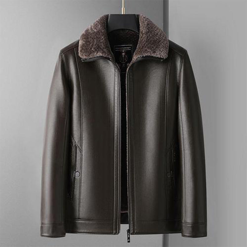 Men's Warm Faux Leather Plush Lapels Jacket