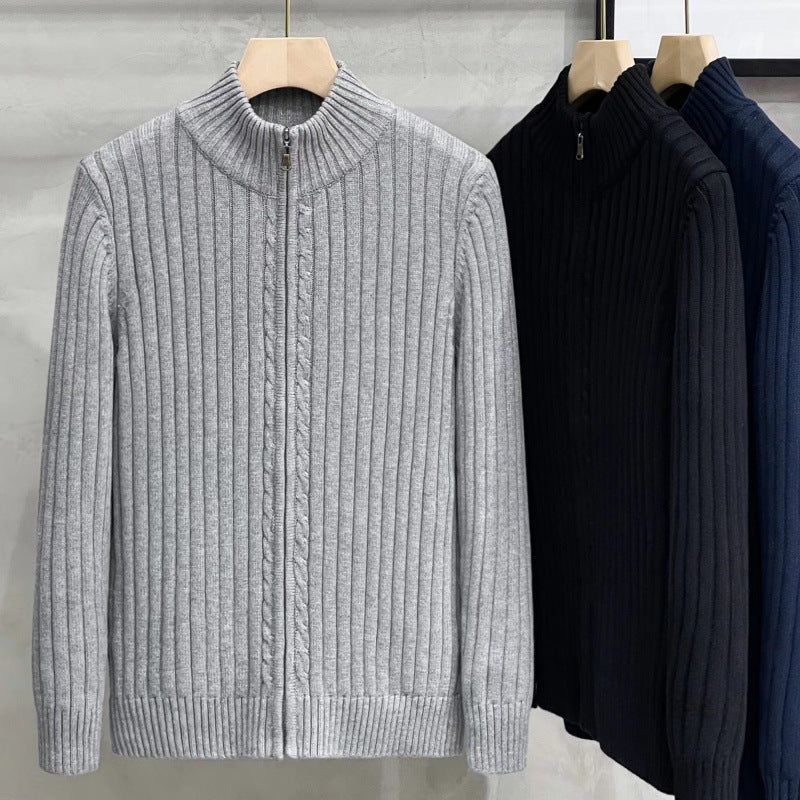 Men's Zipper Knit Sweater with Half-High Neck