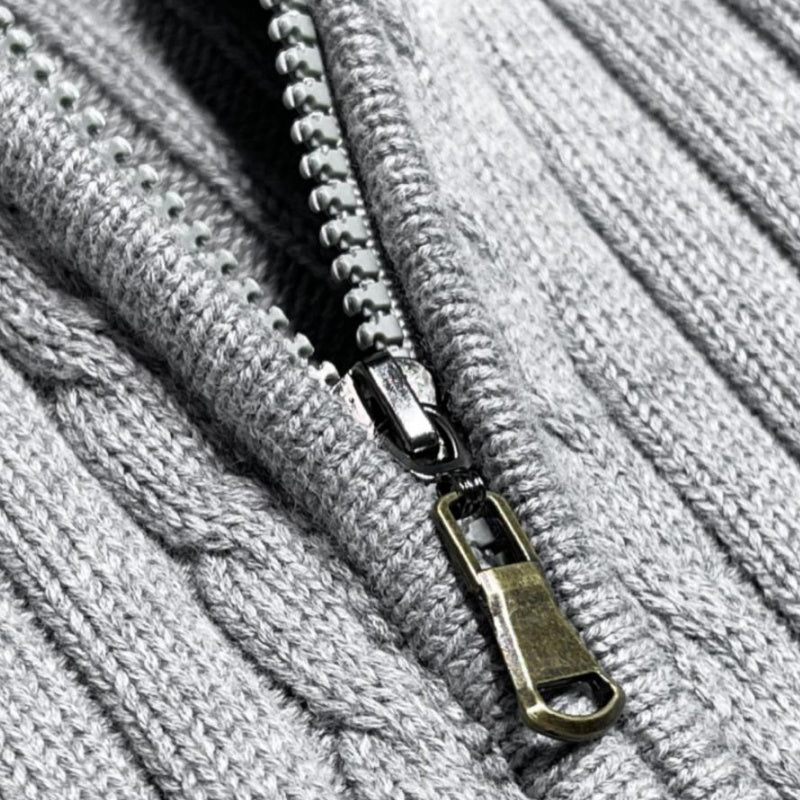 Men's Zipper Knit Sweater with Half-High Neck