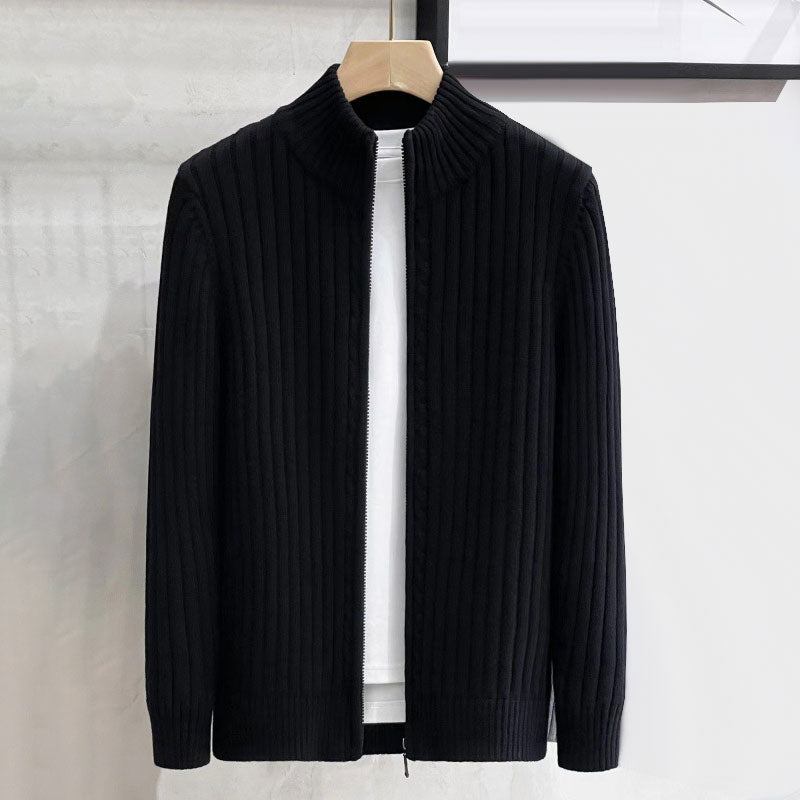 Men's Zipper Knit Sweater with Half-High Neck