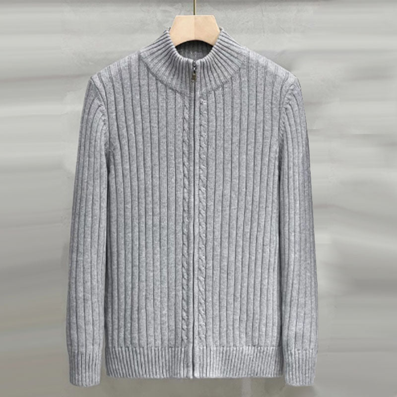 Men's Zipper Knit Sweater with Half-High Neck