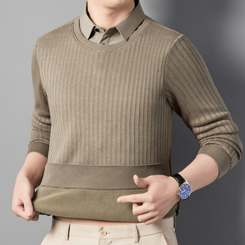 Men's Fake Two Piece Lapel Long-Sleeve Tops