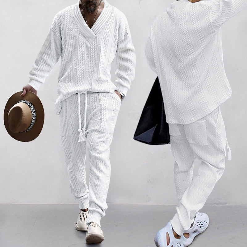 Men's 2-Piece V-Neck Baggy Sweatshirt & Joggers Set