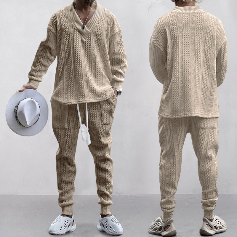 Men's 2-Piece V-Neck Baggy Sweatshirt & Joggers Set