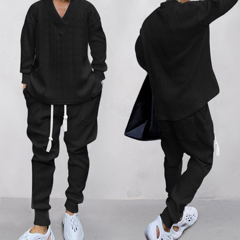 Men's 2-Piece V-Neck Baggy Sweatshirt & Joggers Set