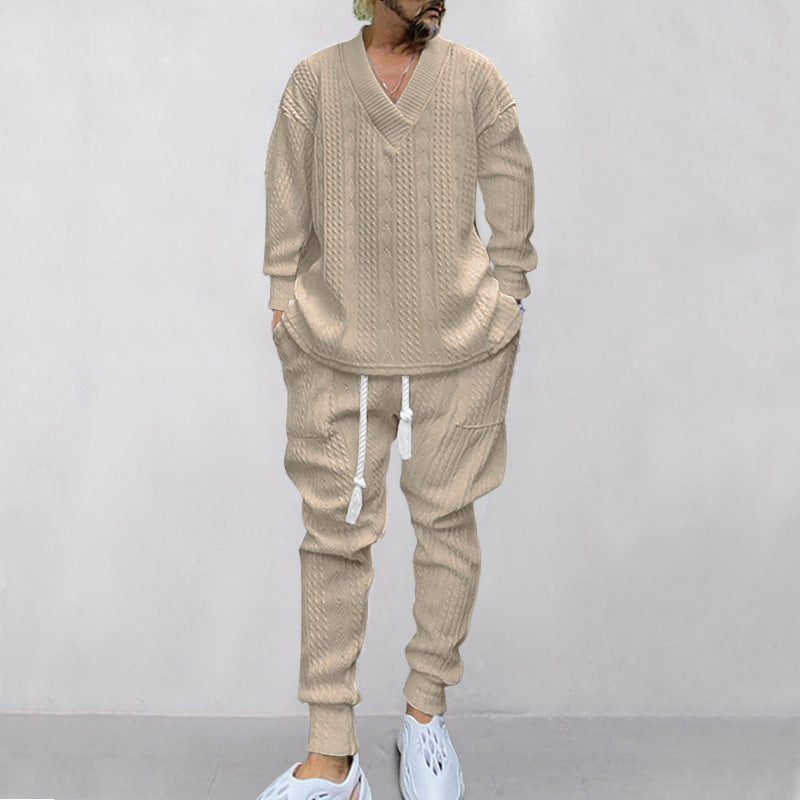 Men's 2-Piece V-Neck Baggy Sweatshirt & Joggers Set