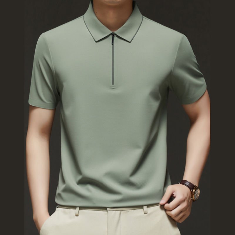 Men's Casual Wrinkle Resistant Zipper Lapel Short Sleeve Shirt