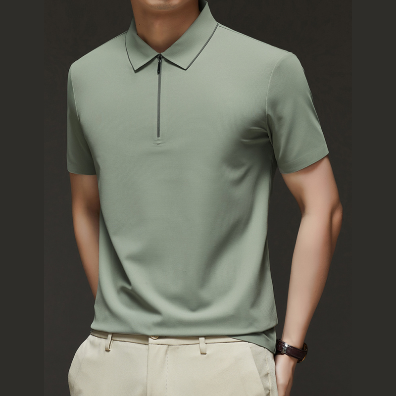Men's Casual Wrinkle Resistant Zipper Lapel Short Sleeve Shirt