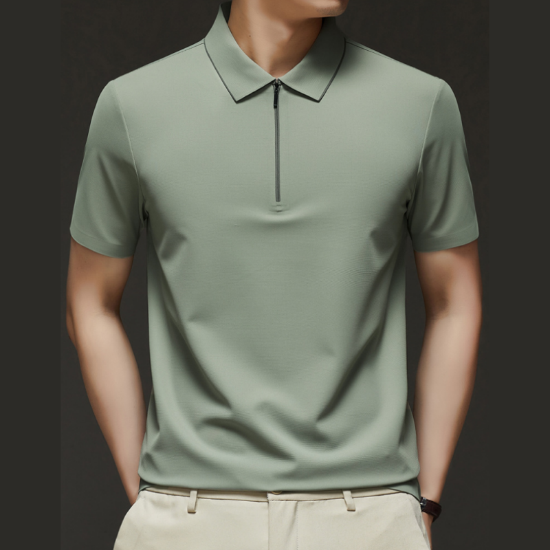 Men's Casual Wrinkle Resistant Zipper Lapel Short Sleeve Shirt