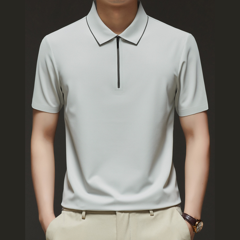 Men's Casual Wrinkle Resistant Zipper Lapel Short Sleeve Shirt