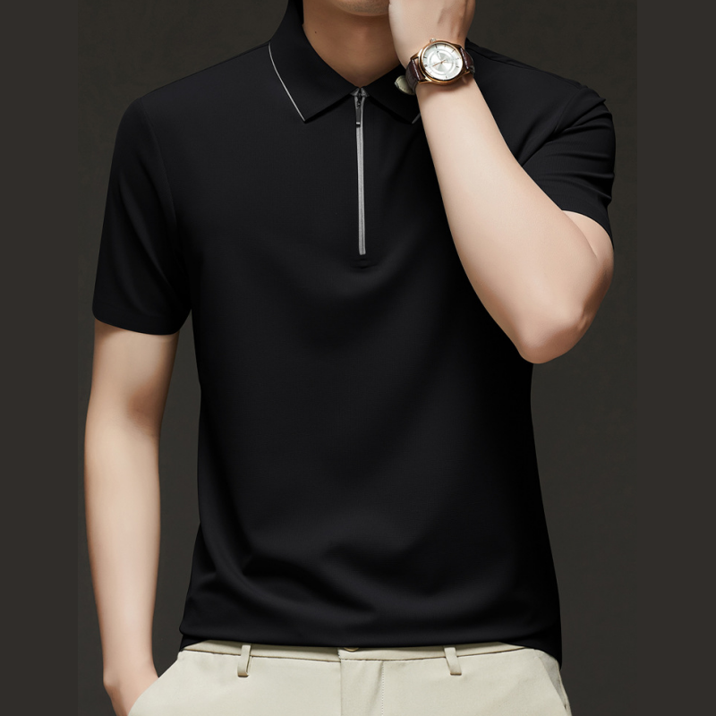Men's Casual Wrinkle Resistant Zipper Lapel Short Sleeve Shirt