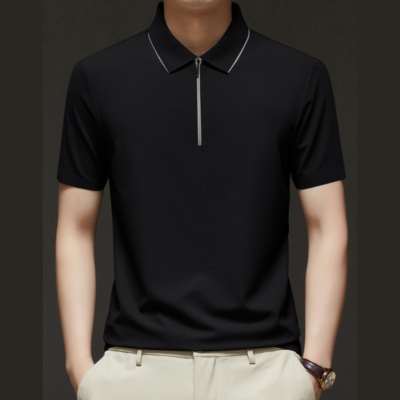 Men's Casual Wrinkle Resistant Zipper Lapel Short Sleeve Shirt