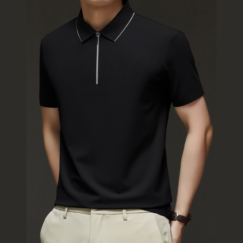Men's Casual Wrinkle Resistant Zipper Lapel Short Sleeve Shirt