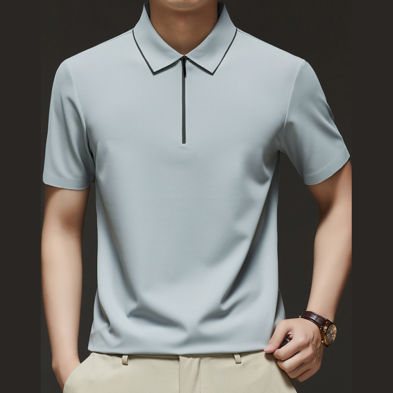 Men's Casual Wrinkle Resistant Zipper Lapel Short Sleeve Shirt