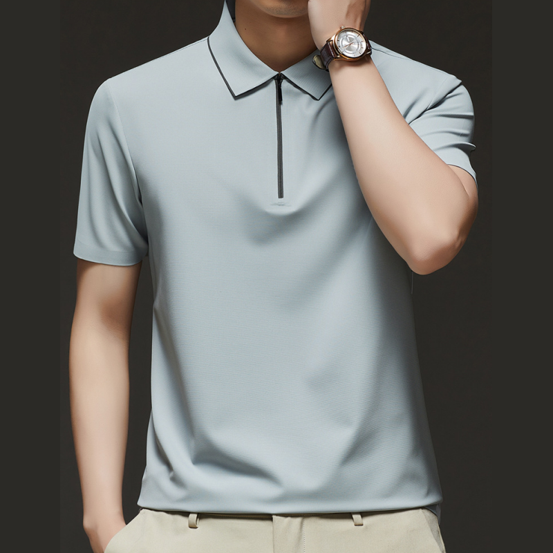 Men's Casual Wrinkle Resistant Zipper Lapel Short Sleeve Shirt