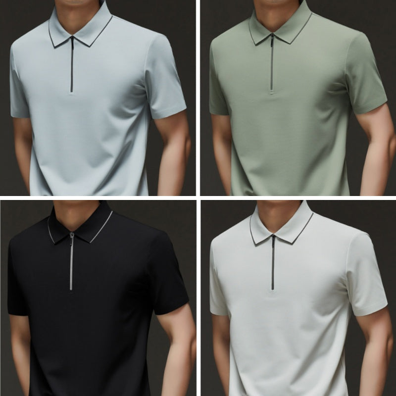 Men's Casual Wrinkle Resistant Zipper Lapel Short Sleeve Shirt