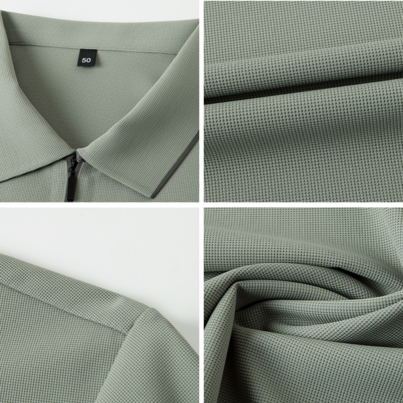 Men's Casual Wrinkle Resistant Zipper Lapel Short Sleeve Shirt