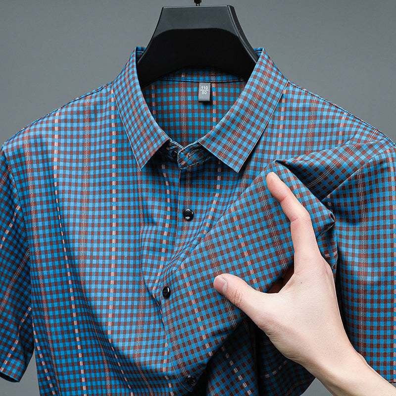 Men's Casual Vibrant Plaid High Stretch Lapel Short Sleeve Shirt