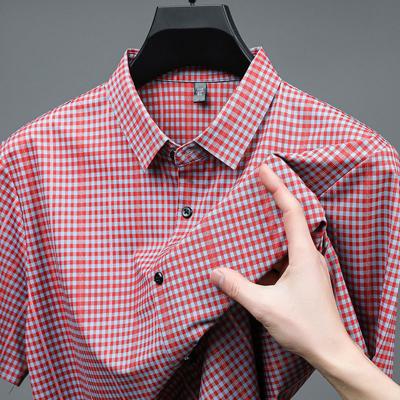 Men's Casual Vibrant Plaid High Stretch Lapel Short Sleeve Shirt