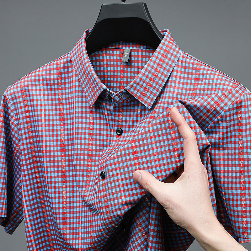Men's Casual Vibrant Plaid High Stretch Lapel Short Sleeve Shirt