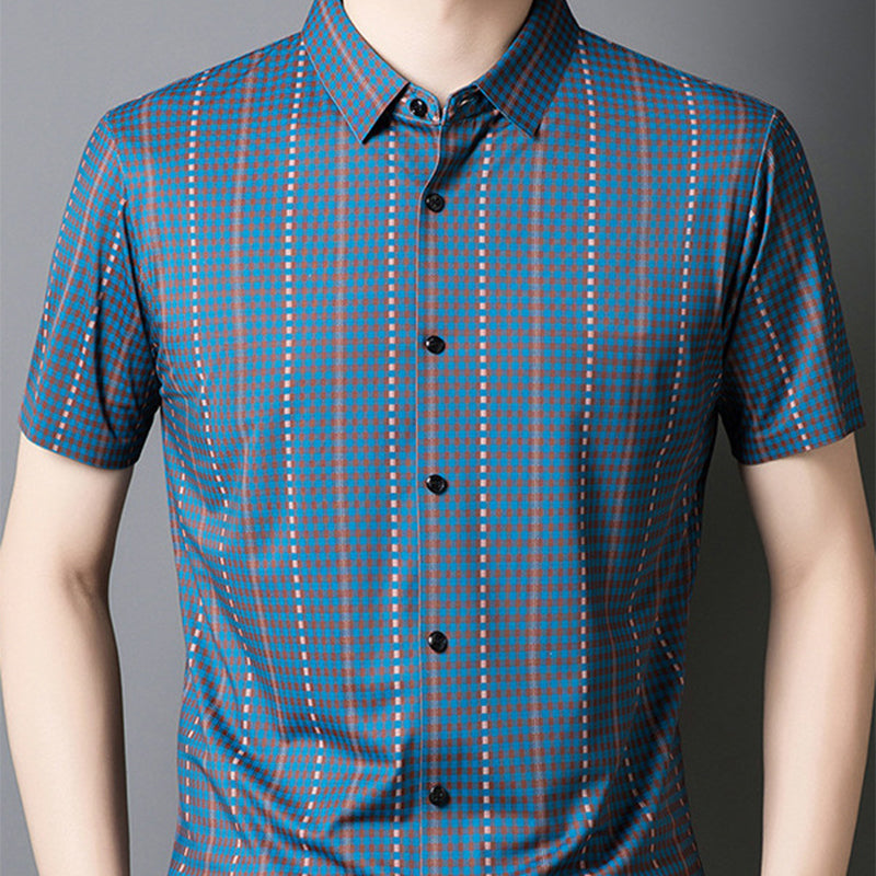 Men's Casual Vibrant Plaid High Stretch Lapel Short Sleeve Shirt