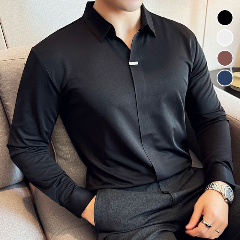 Men’s Button-free Lapel Long-sleeve Shirt
