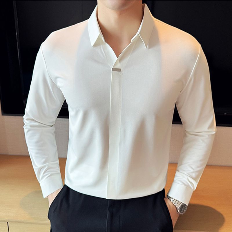 Men’s Button-free Lapel Long-sleeve Shirt