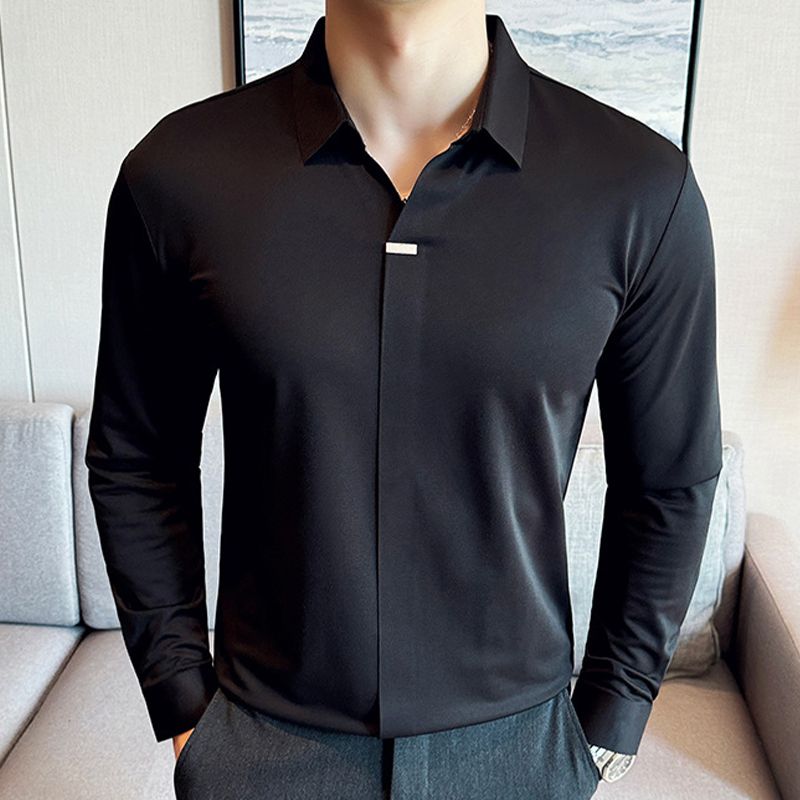 Men’s Button-free Lapel Long-sleeve Shirt